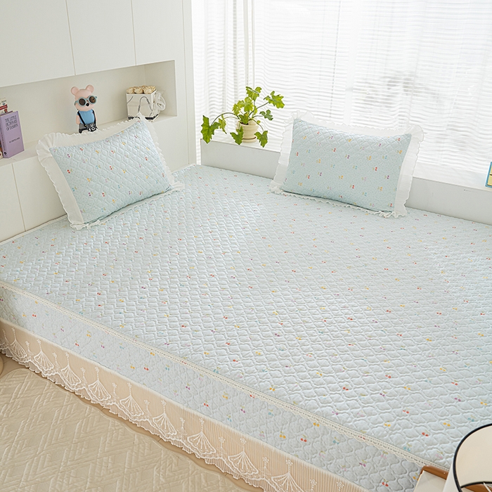 91家纺网 家纺一手货源 找家纺 冬然 2024新款全棉防滑榻榻米垫子炕垫纯棉床盖夹棉床单纯棉床单小樱桃