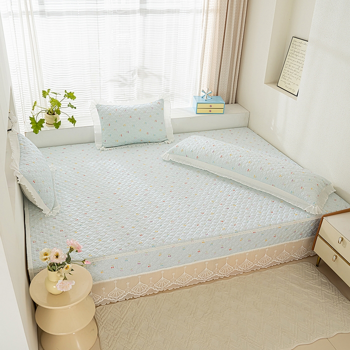 91家纺网 家纺一手货源 找家纺 冬然 2024新款全棉防滑榻榻米垫子炕垫纯棉床盖夹棉床单纯棉床单小樱桃