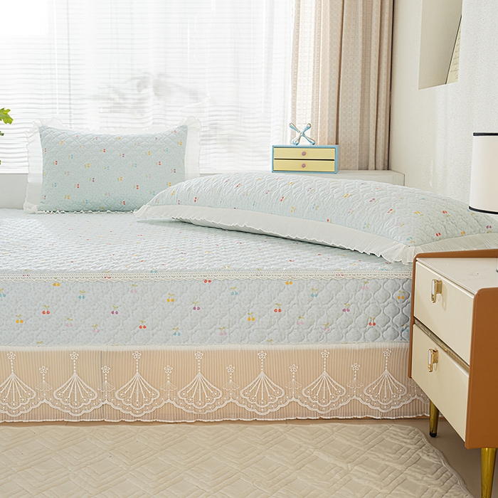 91家纺网 家纺一手货源 找家纺 冬然 2024新款全棉防滑榻榻米垫子炕垫纯棉床盖夹棉床单纯棉床单小樱桃