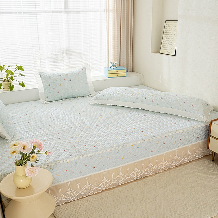 91家纺网 家纺一手货源 找家纺 冬然 2024新款全棉防滑榻榻米垫子炕垫纯棉床盖夹棉床单纯棉床单小樱桃