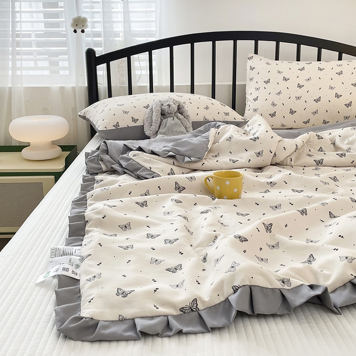 91家纺网 家纺一手货源 找家纺 汣沐生活 2025款A类针织棉双层纱夏凉被百分百新疆棉花填充空调被夏凉被四件套 梦星河