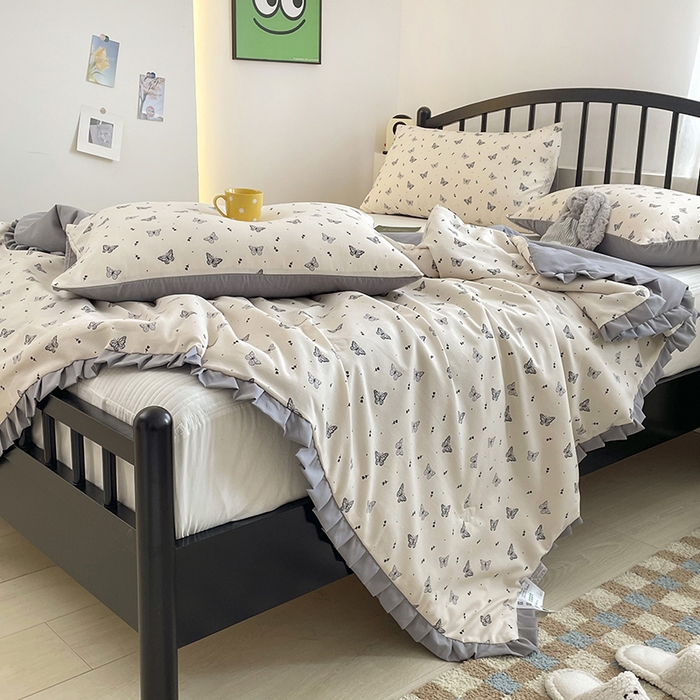 91家纺网 家纺一手货源 找家纺 汣沐生活 2025款A类针织棉双层纱夏凉被百分百新疆棉花填充空调被夏凉被四件套 梦星河