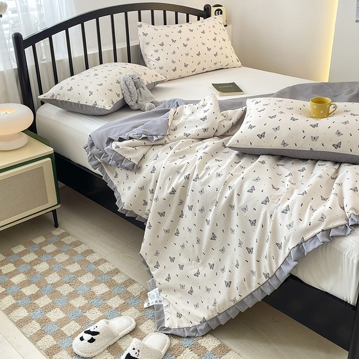 91家纺网 家纺一手货源 找家纺 汣沐生活 2025款A类针织棉双层纱夏凉被百分百新疆棉花填充空调被夏凉被四件套 梦星河