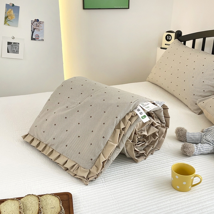 91家纺网 家纺一手货源 找家纺 汣沐生活 2025款A类针织棉双层纱夏凉被百分百新疆棉花填充空调被夏凉被四件套 摩卡小熊