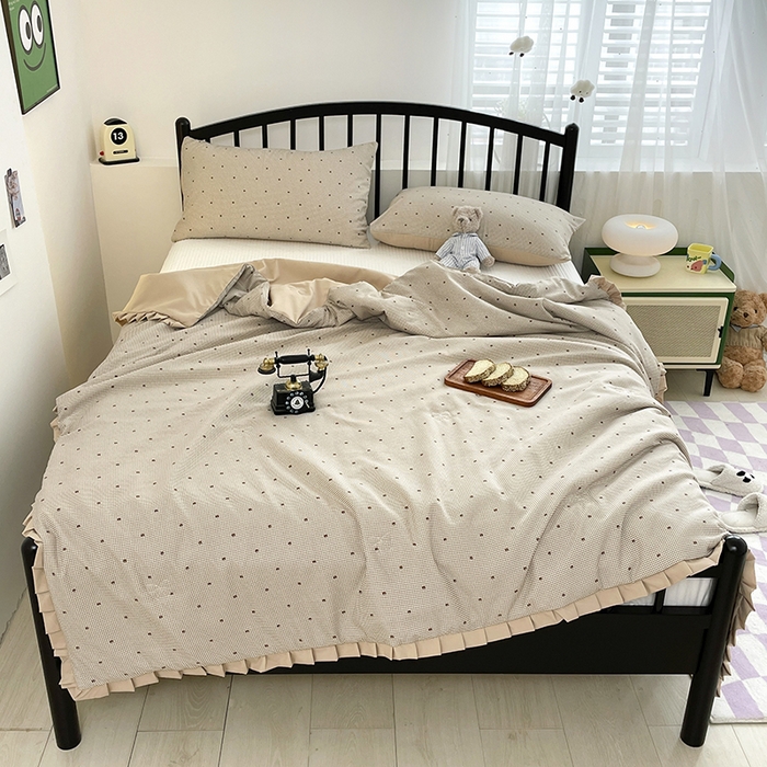 91家纺网 家纺一手货源 找家纺 汣沐生活 2025款A类针织棉双层纱夏凉被百分百新疆棉花填充空调被夏凉被四件套 摩卡小熊