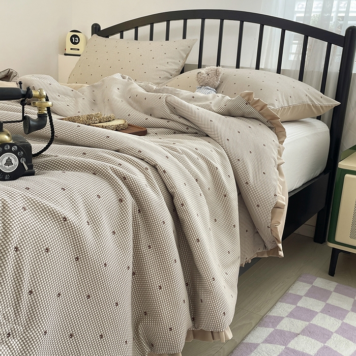 91家纺网 家纺一手货源 找家纺 汣沐生活 2025款A类针织棉双层纱夏凉被百分百新疆棉花填充空调被夏凉被四件套 摩卡小熊