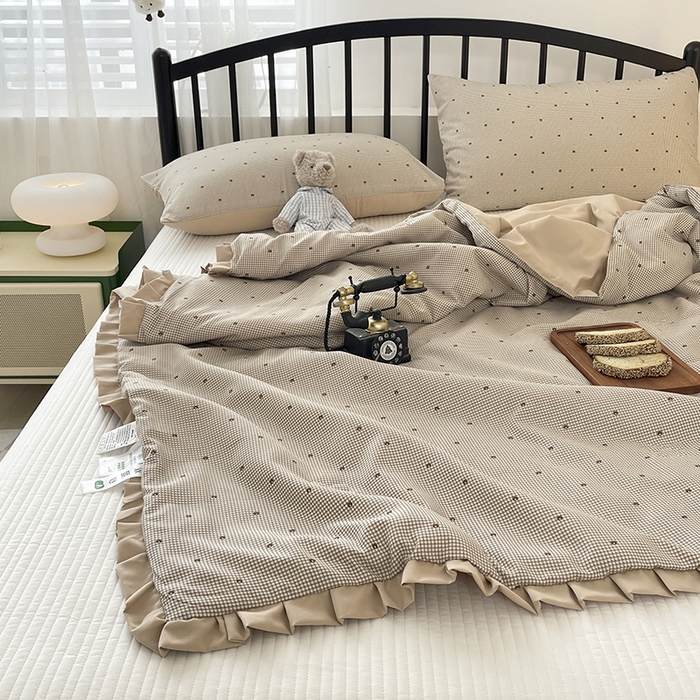 91家纺网 家纺一手货源 找家纺 汣沐生活 2025款A类针织棉双层纱夏凉被百分百新疆棉花填充空调被夏凉被四件套 摩卡小熊