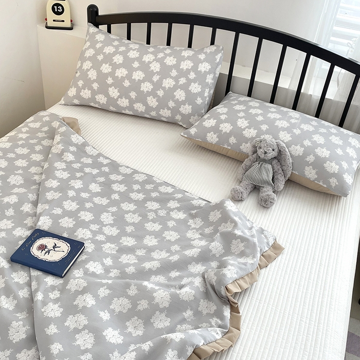 91家纺网 家纺一手货源 找家纺 汣沐生活 2025款A类针织棉双层纱夏凉被百分百新疆棉花填充空调被夏凉被四件套 时宜-咖