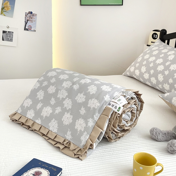 91家纺网 家纺一手货源 找家纺 汣沐生活 2025款A类针织棉双层纱夏凉被百分百新疆棉花填充空调被夏凉被四件套 时宜-咖