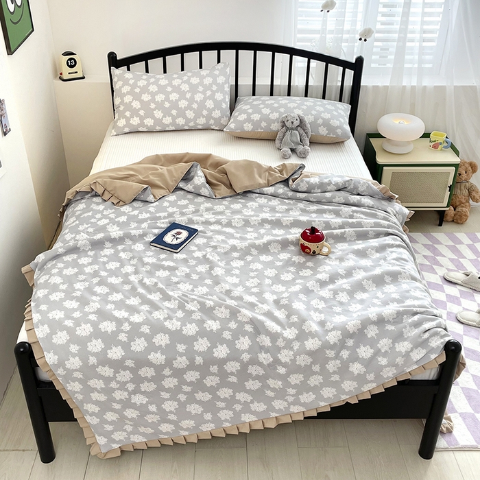 91家纺网 家纺一手货源 找家纺 汣沐生活 2025款A类针织棉双层纱夏凉被百分百新疆棉花填充空调被夏凉被四件套 时宜-咖