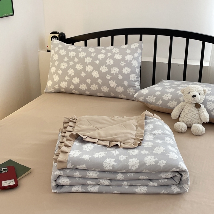 91家纺网 家纺一手货源 找家纺 汣沐生活 2025款A类针织棉双层纱夏凉被百分百新疆棉花填充空调被夏凉被四件套 时宜-咖