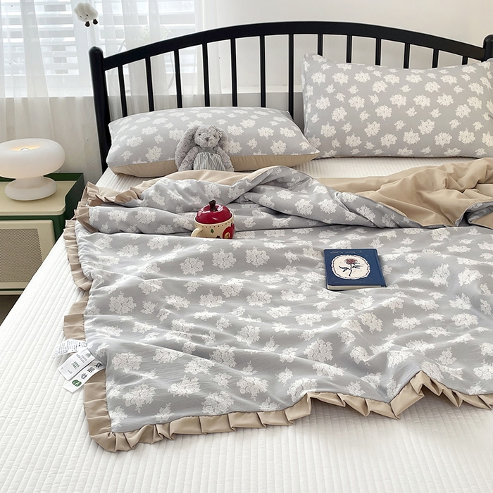 91家纺网 家纺一手货源 找家纺 汣沐生活 2025款A类针织棉双层纱夏凉被百分百新疆棉花填充空调被夏凉被四件套 时宜-咖