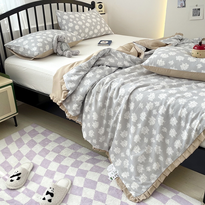 91家纺网 家纺一手货源 找家纺 汣沐生活 2025款A类针织棉双层纱夏凉被百分百新疆棉花填充空调被夏凉被四件套 时宜-咖