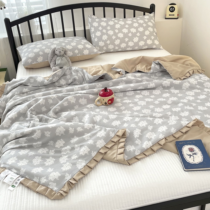 91家纺网 家纺一手货源 找家纺 汣沐生活 2025款A类针织棉双层纱夏凉被百分百新疆棉花填充空调被夏凉被四件套 时宜-咖