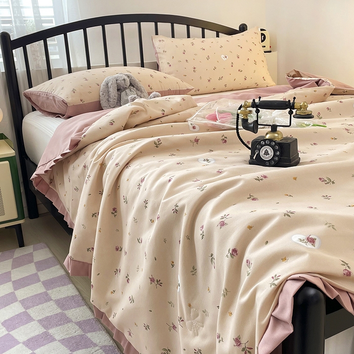 汣沐生活 2025款A类针织棉双层纱夏凉被百分百新疆棉花填充空调被夏凉被四件套 舒雅