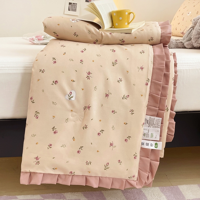 91家纺网 家纺一手货源 找家纺 汣沐生活 2025款A类针织棉双层纱夏凉被百分百新疆棉花填充空调被夏凉被四件套 舒雅