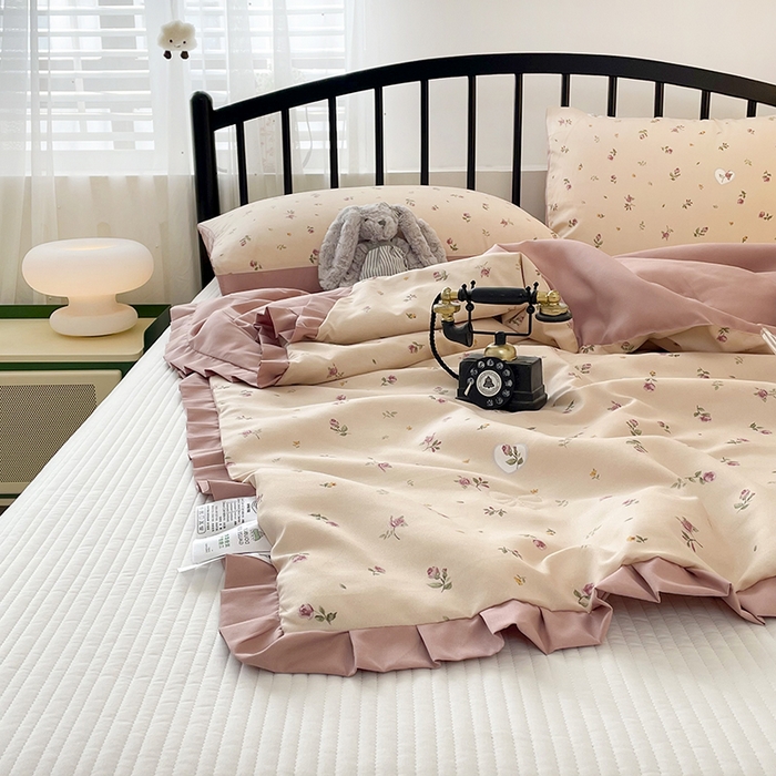 91家纺网 家纺一手货源 找家纺 汣沐生活 2025款A类针织棉双层纱夏凉被百分百新疆棉花填充空调被夏凉被四件套 舒雅