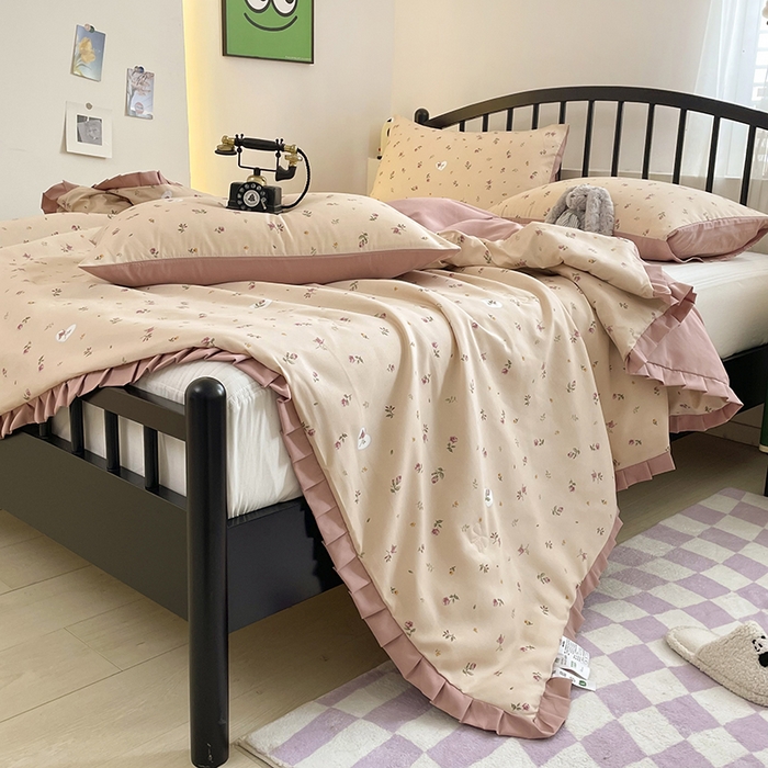 91家纺网 家纺一手货源 找家纺 汣沐生活 2025款A类针织棉双层纱夏凉被百分百新疆棉花填充空调被夏凉被四件套 舒雅