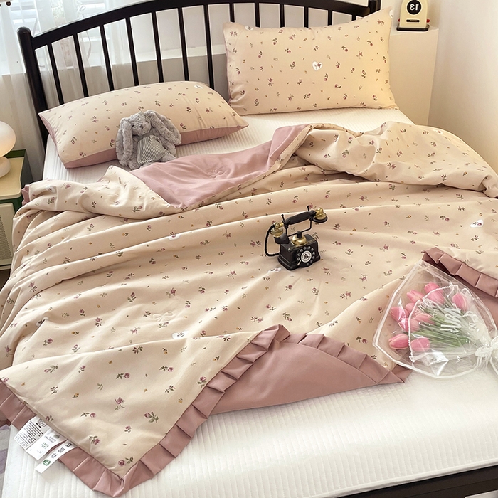 91家纺网 家纺一手货源 找家纺 汣沐生活 2025款A类针织棉双层纱夏凉被百分百新疆棉花填充空调被夏凉被四件套 舒雅