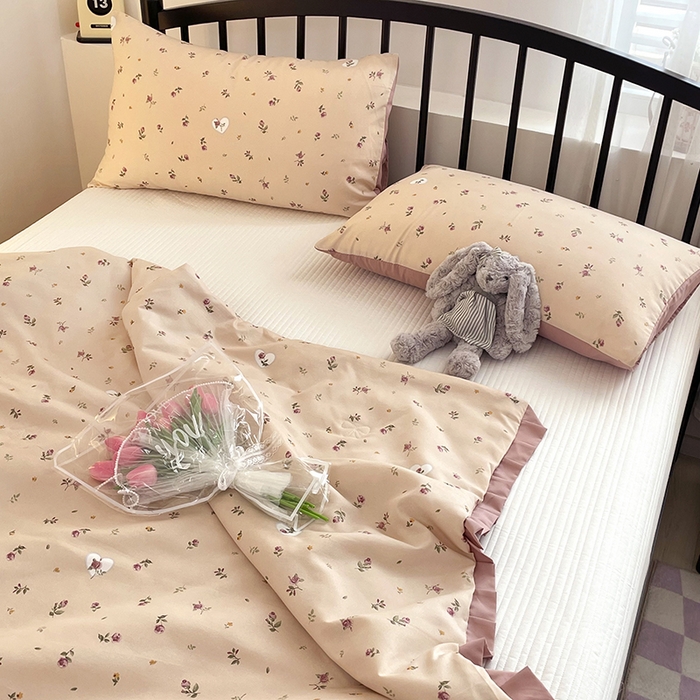 91家纺网 家纺一手货源 找家纺 汣沐生活 2025款A类针织棉双层纱夏凉被百分百新疆棉花填充空调被夏凉被四件套 舒雅