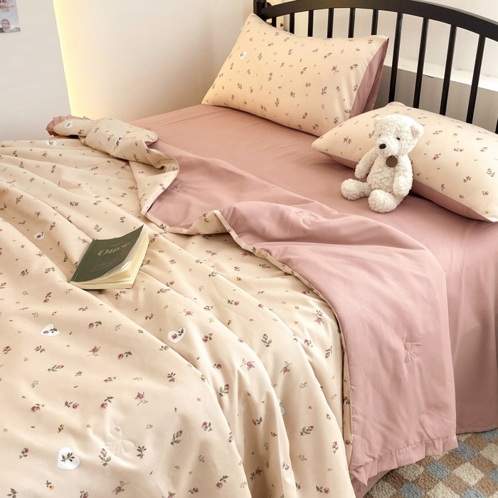 91家纺网 家纺一手货源 找家纺 汣沐生活 2025款A类针织棉双层纱夏凉被百分百新疆棉花填充空调被夏凉被四件套 舒雅