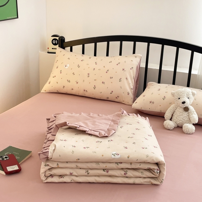 91家纺网 家纺一手货源 找家纺 汣沐生活 2025款A类针织棉双层纱夏凉被百分百新疆棉花填充空调被夏凉被四件套 舒雅