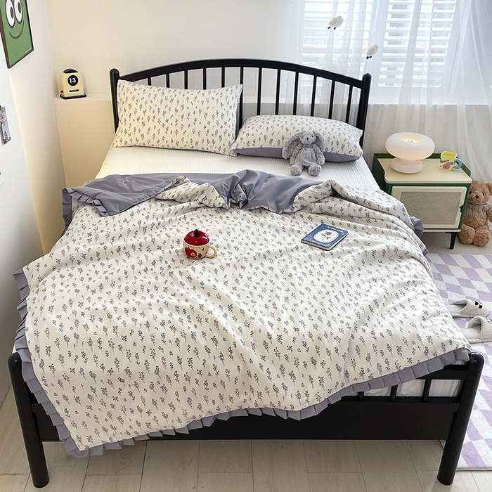 91家纺网 家纺一手货源 找家纺 汣沐生活 2025款A类针织棉双层纱夏凉被百分百新疆棉花填充空调被夏凉被四件套 小晴天