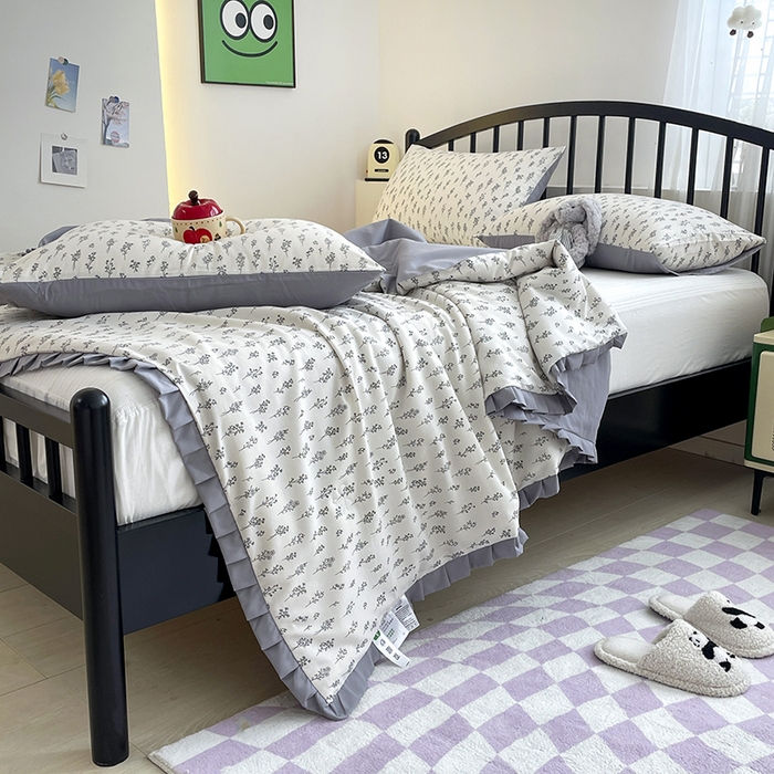 91家纺网 家纺一手货源 找家纺 汣沐生活 2025款A类针织棉双层纱夏凉被百分百新疆棉花填充空调被夏凉被四件套 小晴天