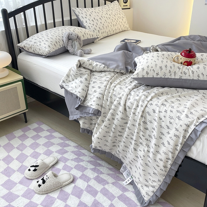 91家纺网 家纺一手货源 找家纺 汣沐生活 2025款A类针织棉双层纱夏凉被百分百新疆棉花填充空调被夏凉被四件套 小晴天