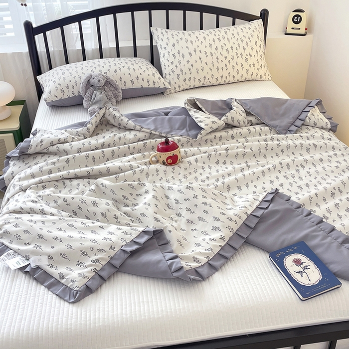 91家纺网 家纺一手货源 找家纺 汣沐生活 2025款A类针织棉双层纱夏凉被百分百新疆棉花填充空调被夏凉被四件套 小晴天