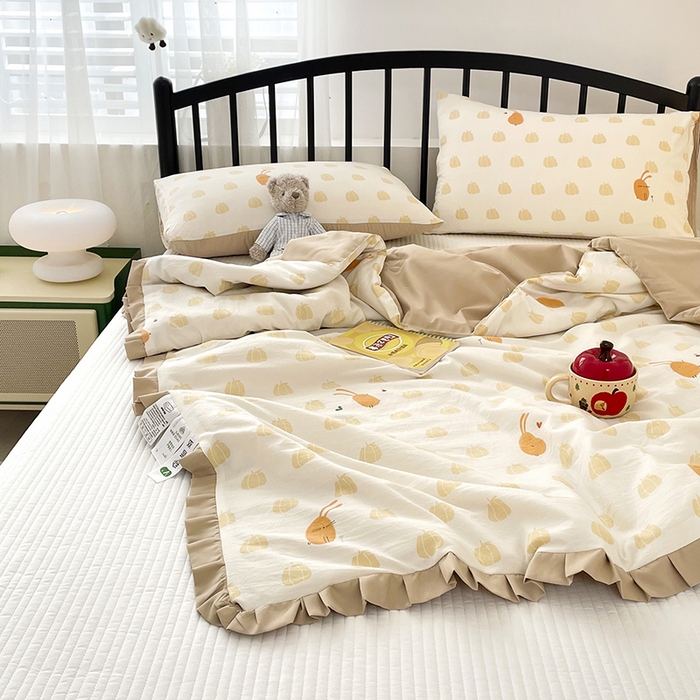 91家纺网 家纺一手货源 找家纺 汣沐生活 2025款A类针织棉双层纱夏凉被百分百新疆棉花填充空调被夏凉被四件套 小圆满