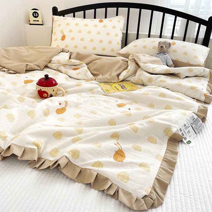 91家纺网 家纺一手货源 找家纺 汣沐生活 2025款A类针织棉双层纱夏凉被百分百新疆棉花填充空调被夏凉被四件套 小圆满