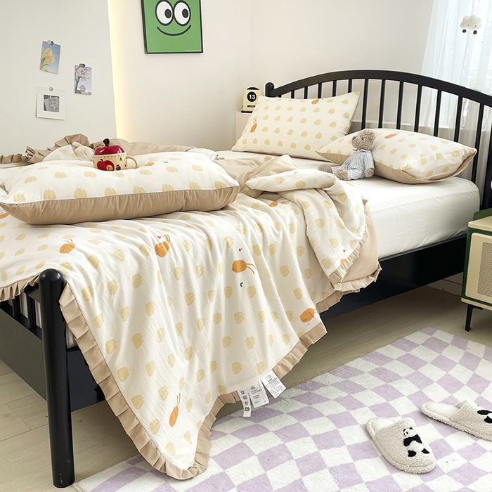 91家纺网 家纺一手货源 找家纺 汣沐生活 2025款A类针织棉双层纱夏凉被百分百新疆棉花填充空调被夏凉被四件套 小圆满