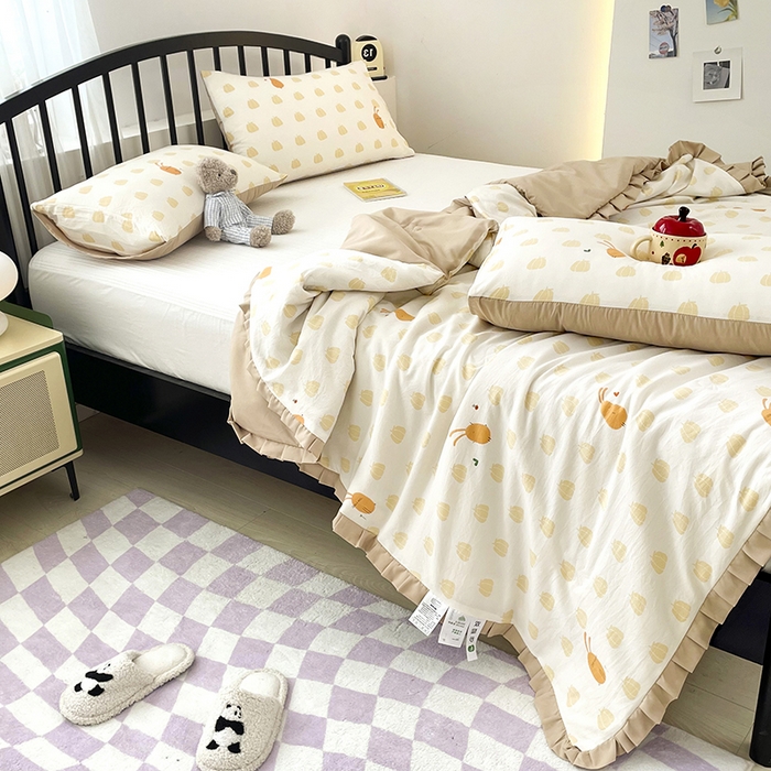 91家纺网 家纺一手货源 找家纺 汣沐生活 2025款A类针织棉双层纱夏凉被百分百新疆棉花填充空调被夏凉被四件套 小圆满