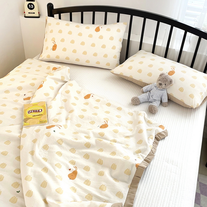 91家纺网 家纺一手货源 找家纺 汣沐生活 2025款A类针织棉双层纱夏凉被百分百新疆棉花填充空调被夏凉被四件套 小圆满