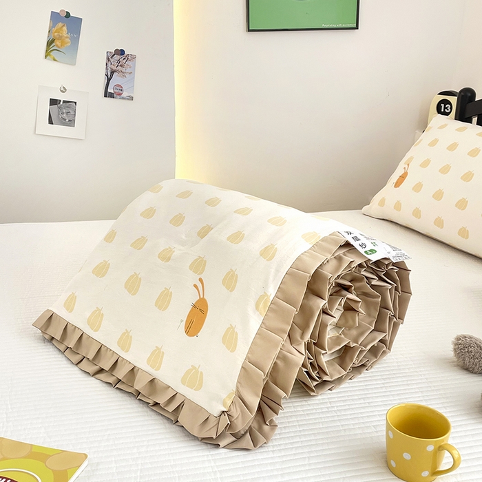 91家纺网 家纺一手货源 找家纺 汣沐生活 2025款A类针织棉双层纱夏凉被百分百新疆棉花填充空调被夏凉被四件套 小圆满