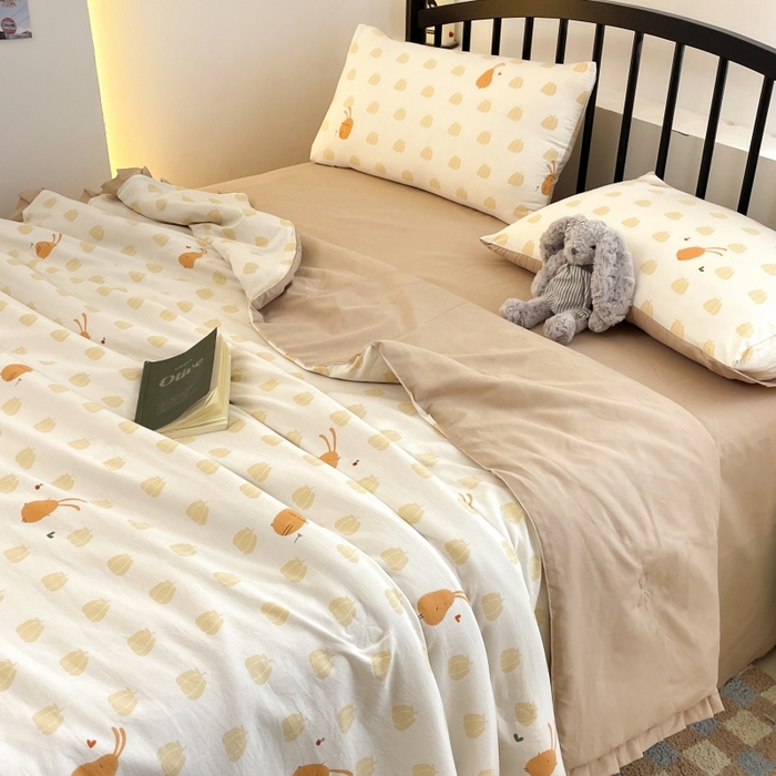 91家纺网 家纺一手货源 找家纺 汣沐生活 2025款A类针织棉双层纱夏凉被百分百新疆棉花填充空调被夏凉被四件套 小圆满