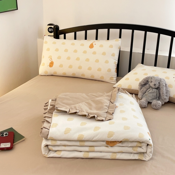 91家纺网 家纺一手货源 找家纺 汣沐生活 2025款A类针织棉双层纱夏凉被百分百新疆棉花填充空调被夏凉被四件套 小圆满