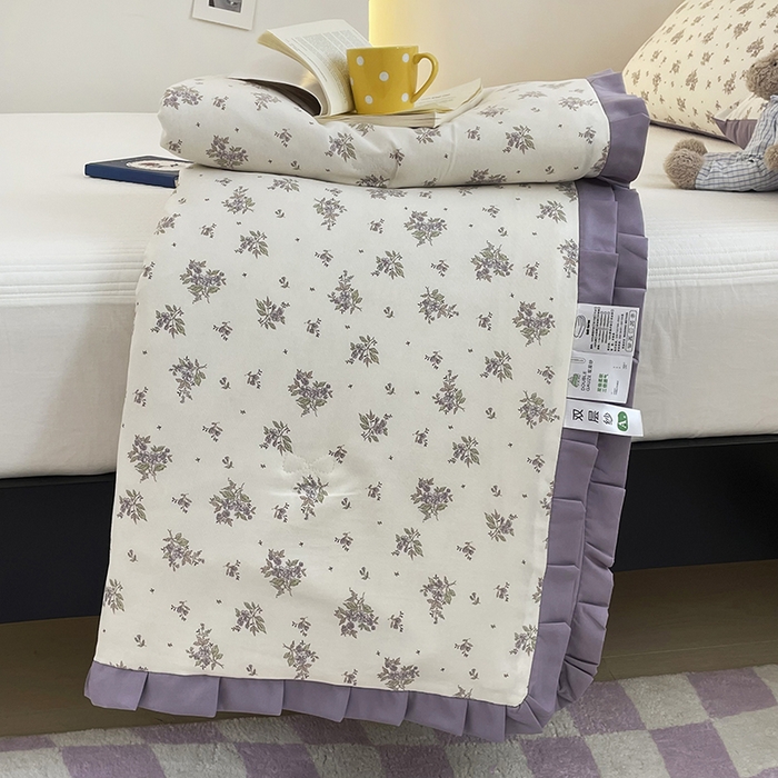 91家纺网 家纺一手货源 找家纺 汣沐生活 2025款A类针织棉双层纱夏凉被百分百新疆棉花填充空调被夏凉被四件套 紫薇风铃