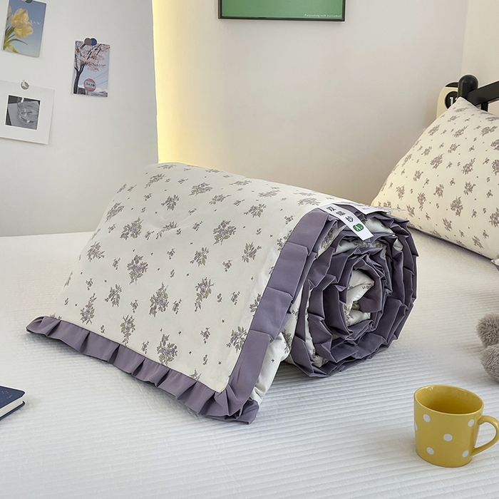 91家纺网 家纺一手货源 找家纺 汣沐生活 2025款A类针织棉双层纱夏凉被百分百新疆棉花填充空调被夏凉被四件套 紫薇风铃