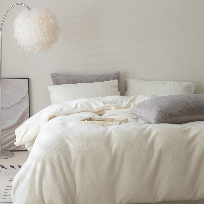 ONE TWO ONE 121 2025新款A类加厚兔毛绒纯色四件套-安娜 安娜-雪白