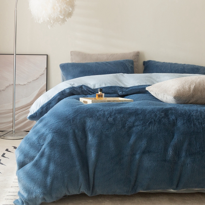 ONE TWO ONE 121 2025新款A类加厚兔毛绒纯色四件套-安娜 安娜-暖蓝