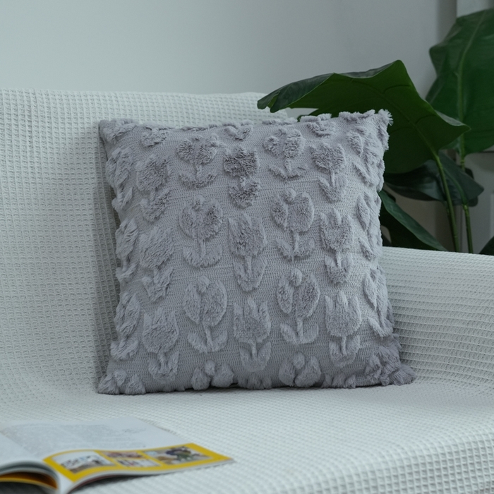 91家纺网 家纺一手货源 找家纺 铭宣家居 2025新款荷兰绒兔绒绣花款抱枕 郁金香-蓝灰