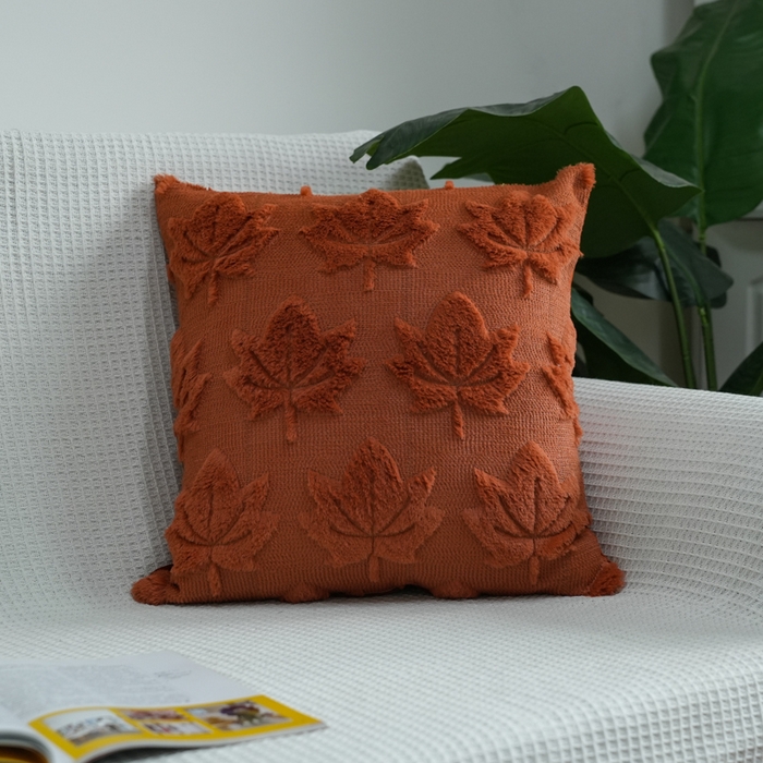 铭宣家居 2025新款荷兰绒兔绒绣花款抱枕 枫叶-红橙
