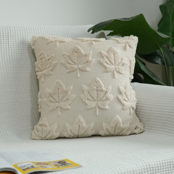 铭宣家居 2025新款荷兰绒兔绒绣花款抱枕 枫叶-奶白