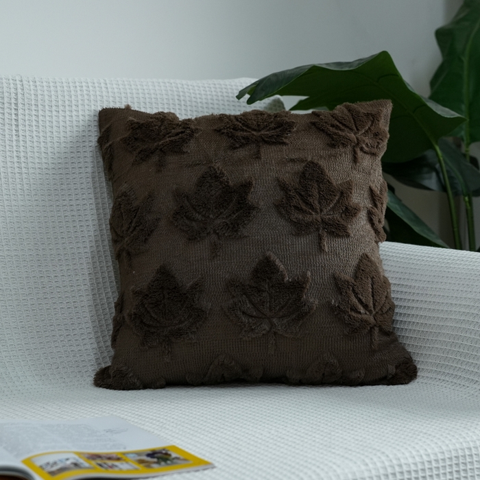 铭宣家居 2025新款荷兰绒兔绒绣花款抱枕 枫叶-深棕