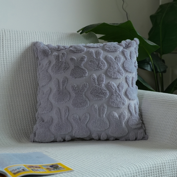 铭宣家居 2025新款荷兰绒兔绒绣花款抱枕 小兔-蓝灰