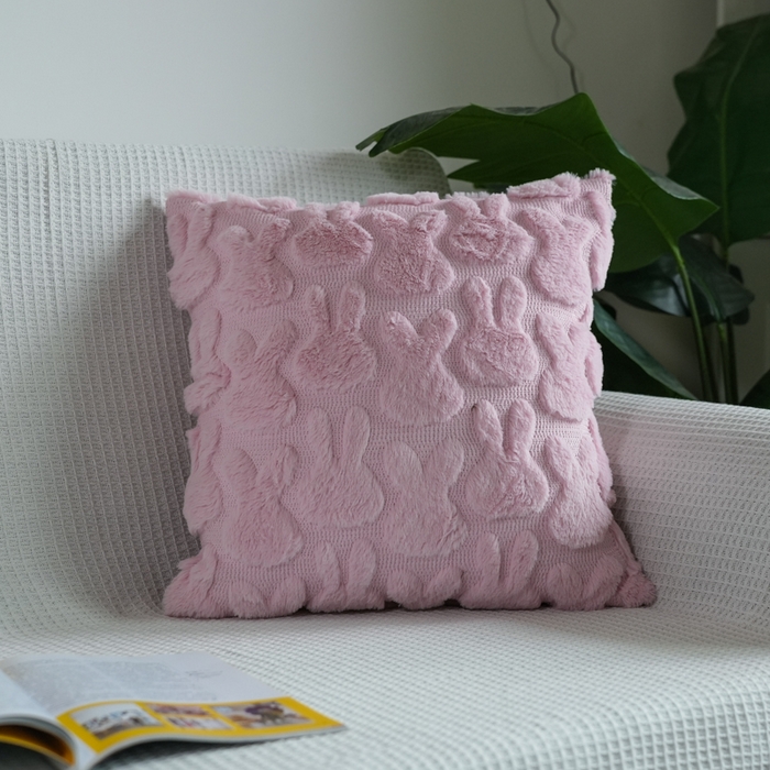 铭宣家居 2025新款荷兰绒兔绒绣花款抱枕 小兔-浅紫