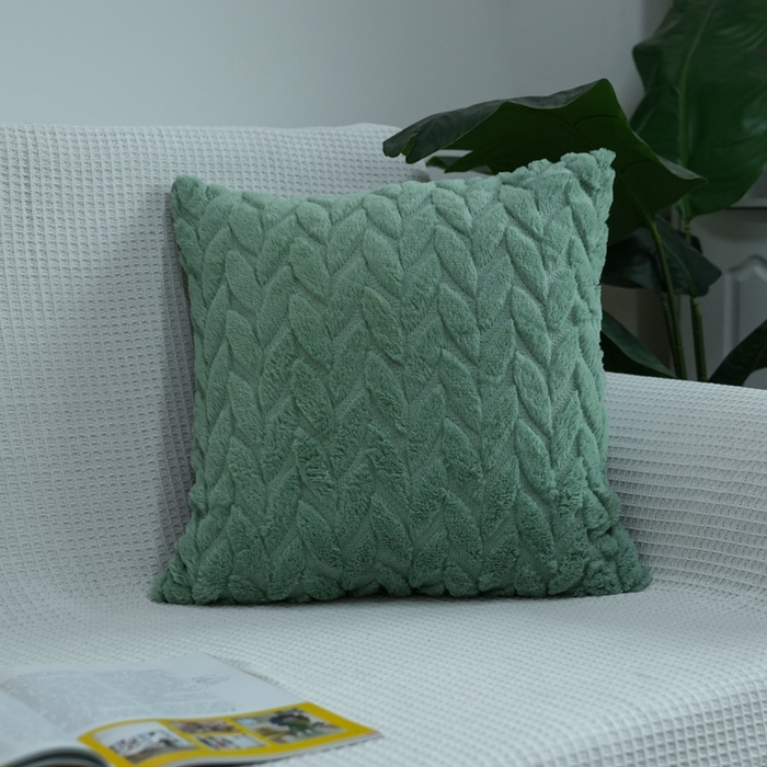 铭宣家居 2025新款荷兰绒兔绒绣花款抱枕 叶子-草绿