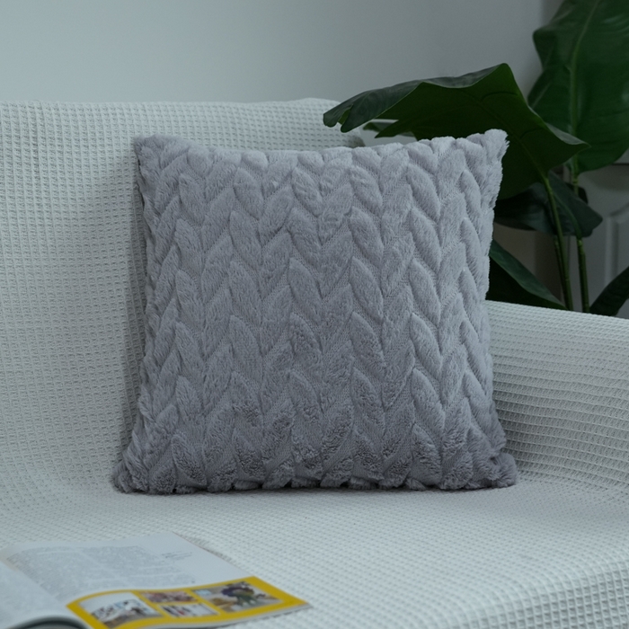 铭宣家居 2025新款荷兰绒兔绒绣花款抱枕 叶子-蓝灰